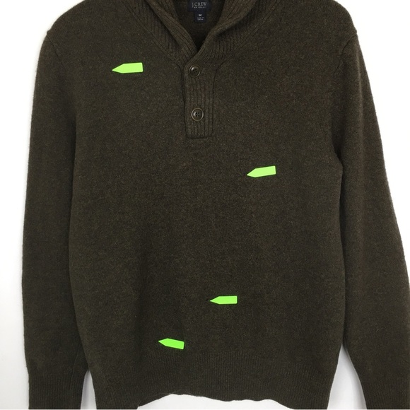 J. Crew Lambswool Sweater Shawl-Collar Brown Men’s Size Medium Distressed Flaws - Picture 8 of 14